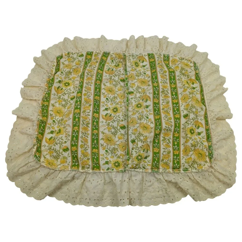Vtg Duvet Blanket Cover Yellow Floral Ruffled 80x97